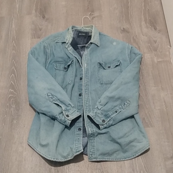 Men's vintage fleece lined denim jacket shirt - Picture 10 of 15